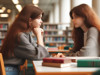 Two girls studying in a university library