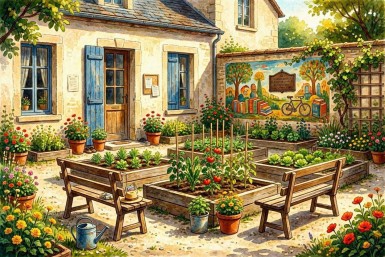 A garden at a small community library