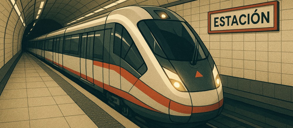 A subway pulls into the station.